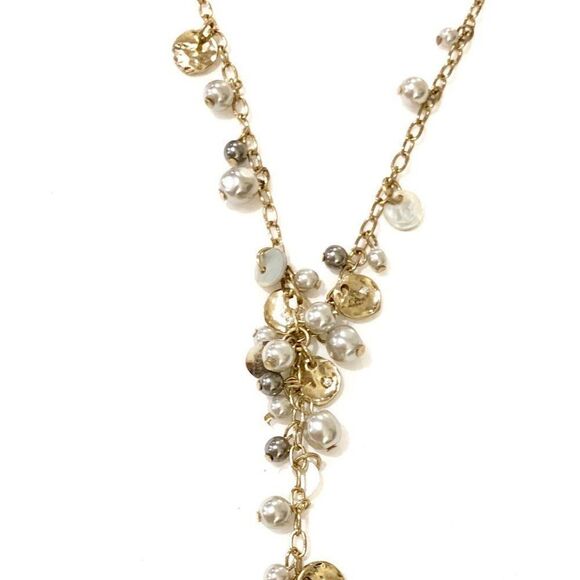 Ann Taylor LOFT Metallic Dainty Bead and Pearl Y Necklace NWT 39.5 - Picture 3 of 8